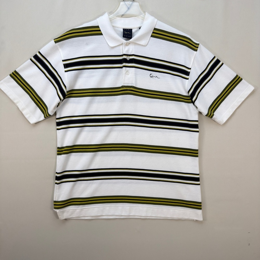 Kani Gold Striped Polo Shirt Mens XL Throwback Y2K Hip Hop Streetwear Urban